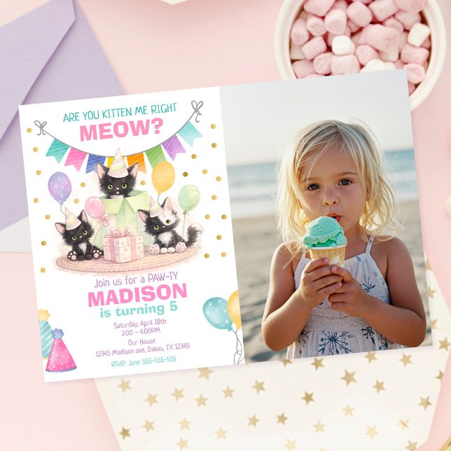 Invitation d'anniversaire de chaton Êtes-vous en t (Créateur téléchargé)