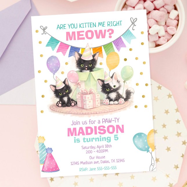Invitation d'anniversaire de chaton Êtes-vous en t (Créateur téléchargé)