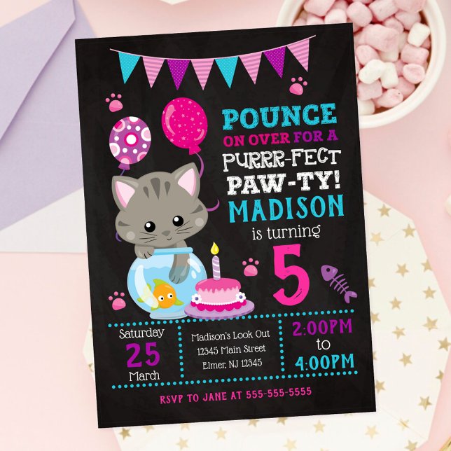 Invitation d'anniversaire de chaton / Fête de chat (Créateur téléchargé)