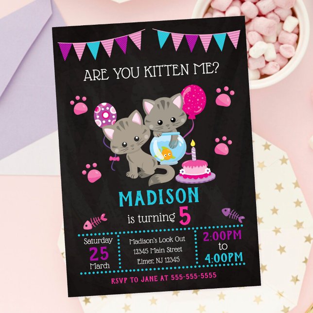 Invitation d'anniversaire de chaton / Fête de chat (Créateur téléchargé)