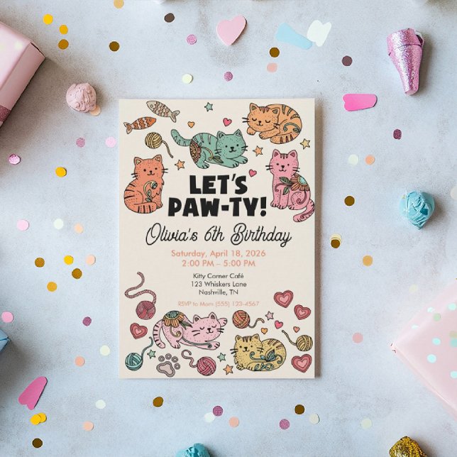 Invitation d'anniversaire de chaton mignon (Créateur téléchargé)