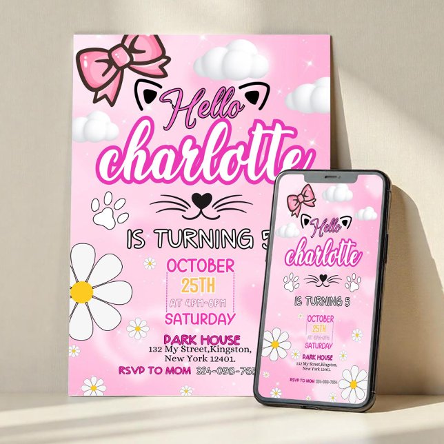 Invitation d'anniversaire de chaton mignon, Invita (Créateur téléchargé)