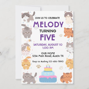 Invitation d'anniversaire de chats mignons