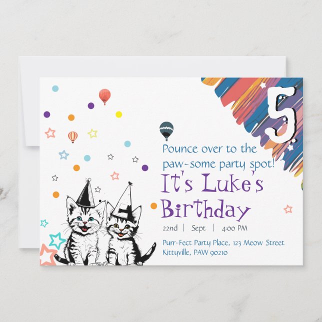 Invitation d'anniversaire de chats Whimsical (Devant)