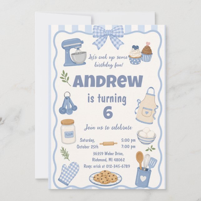 Invitation d'anniversaire de chef de cuisine perso (Devant)