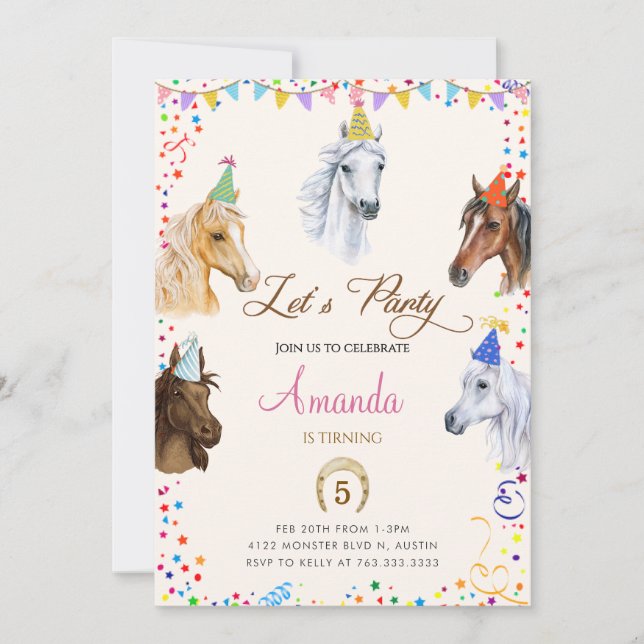 Invitation d'anniversaire de Cheval (Devant)