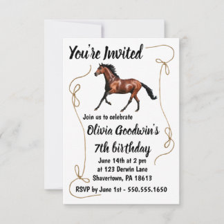 Invitation d'anniversaire de cheval en course avec