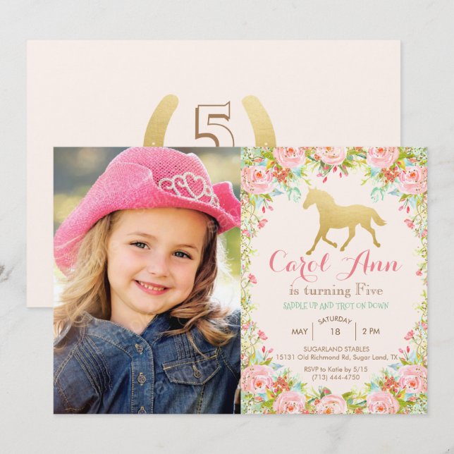 Invitation d'anniversaire de cheval - TOUT ÂGE/AJO (Devant / Derrière)