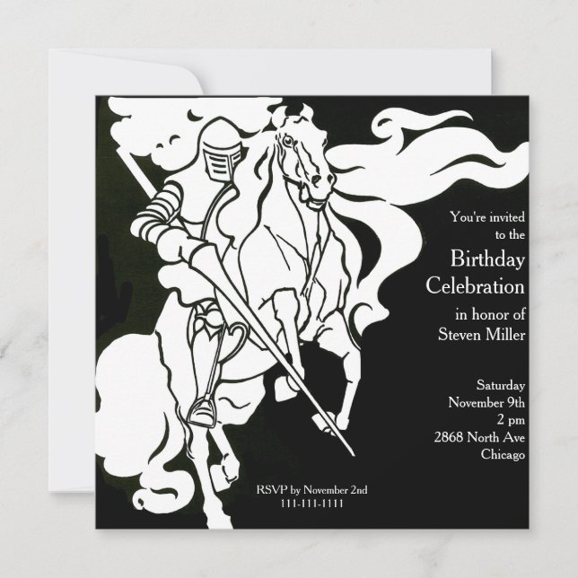 Invitation d'anniversaire de chevalier blanc (Devant)