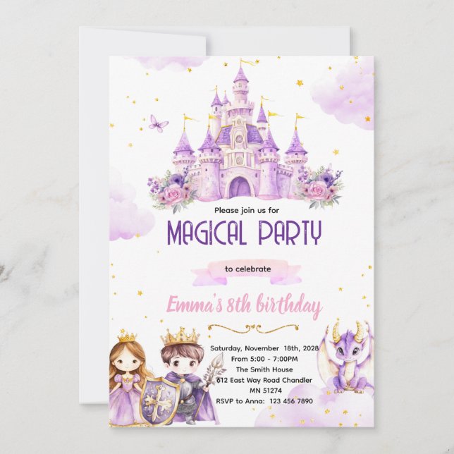 Invitation d'anniversaire de chevalier princesse v (Devant)