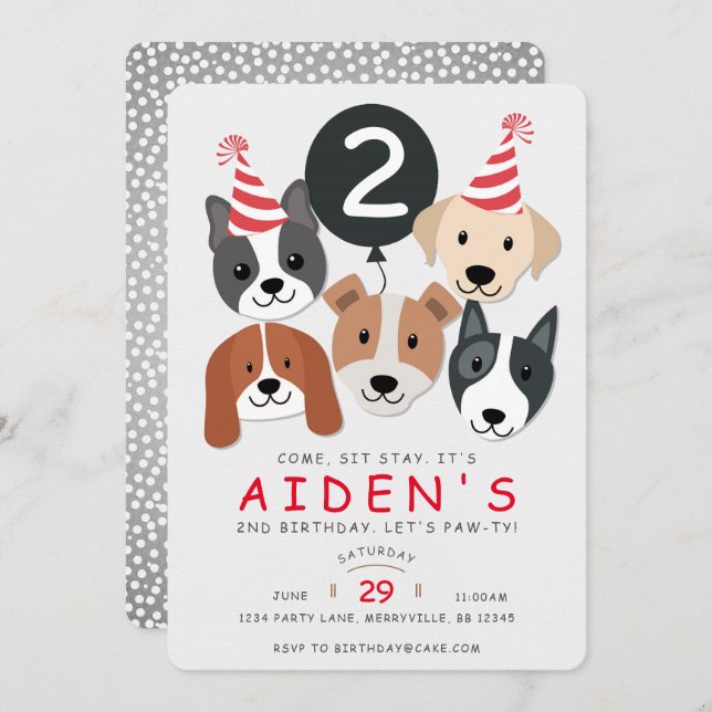 Invitation d'anniversaire de chien (Devant / Derrière)
