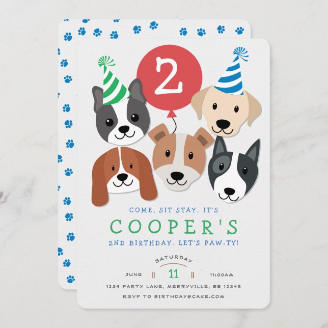 Invitation d'anniversaire de chien (Devant / Derrière)
