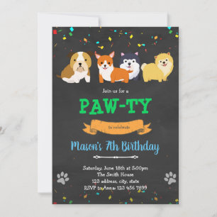 Invitation d'anniversaire de chien chiot animal mi