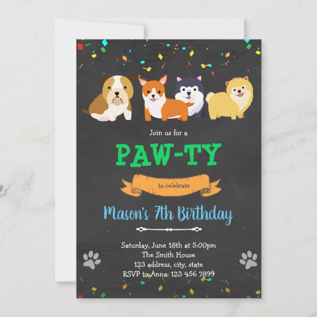 Invitation d'anniversaire de chien chiot animal mi (Devant)