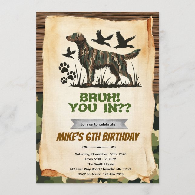 Invitation d'anniversaire de chien de chasse (Devant)