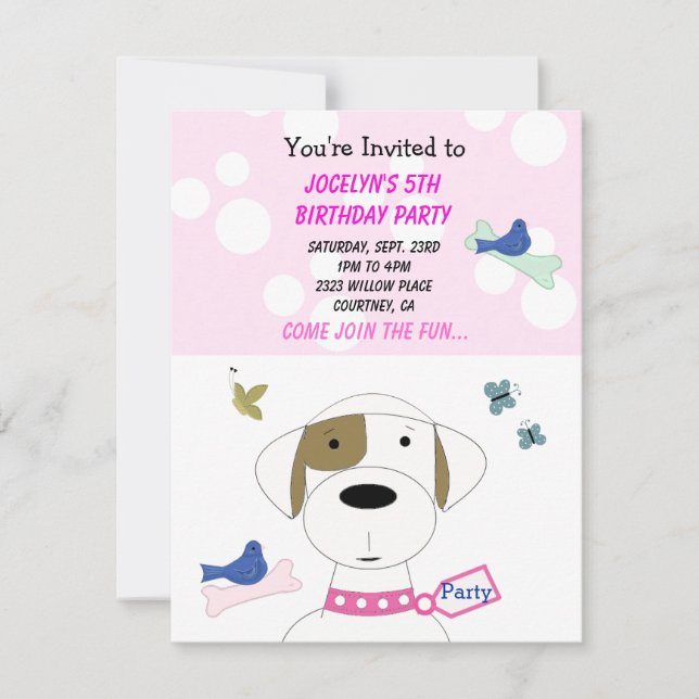 Invitation d'anniversaire de chien de dessin animé (Devant)
