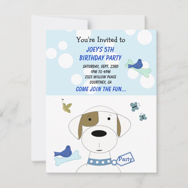 Invitation d'anniversaire de chien de dessin animé (Devant)