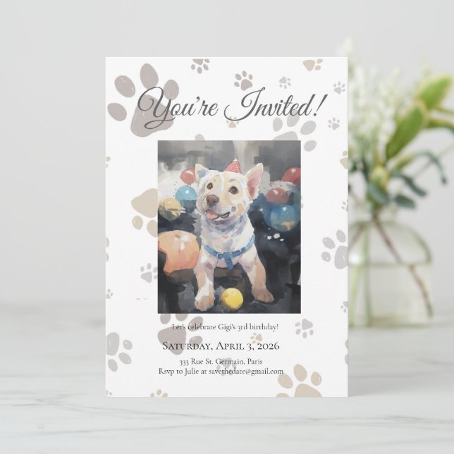 Invitation d'anniversaire de chien inspirée de fra (Debout devant)