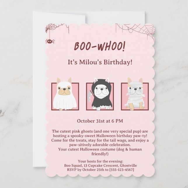 Invitation d'anniversaire de chien Kawaii Hallowee (Devant)