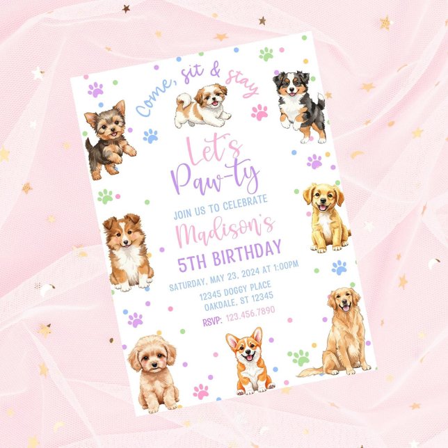 Invitation d'anniversaire de chien modifiable - in (Créateur téléchargé)