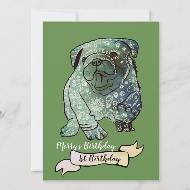 Invitation d'anniversaire de chiot bouledogue fran (Devant)