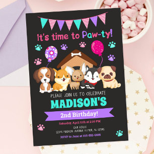 Invitation d'anniversaire de chiot / Fille Paw-ty