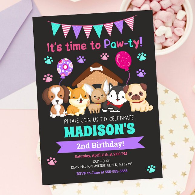 Invitation d'anniversaire de chiot / Fille Paw-ty (Créateur téléchargé)