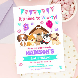 Invitation d'anniversaire de chiot / Fille Paw-ty