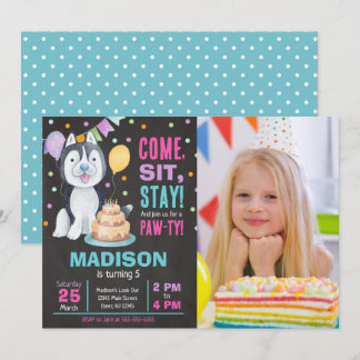 Invitation d'anniversaire de chiot fille Paw-ty Hu
