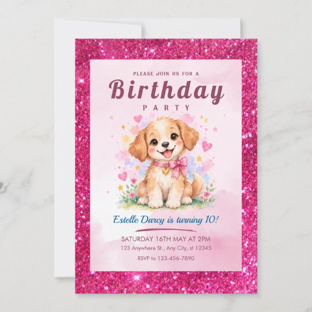 Invitation d'anniversaire de chiot mignon (Devant)