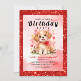 Invitation d'anniversaire de chiot rouge