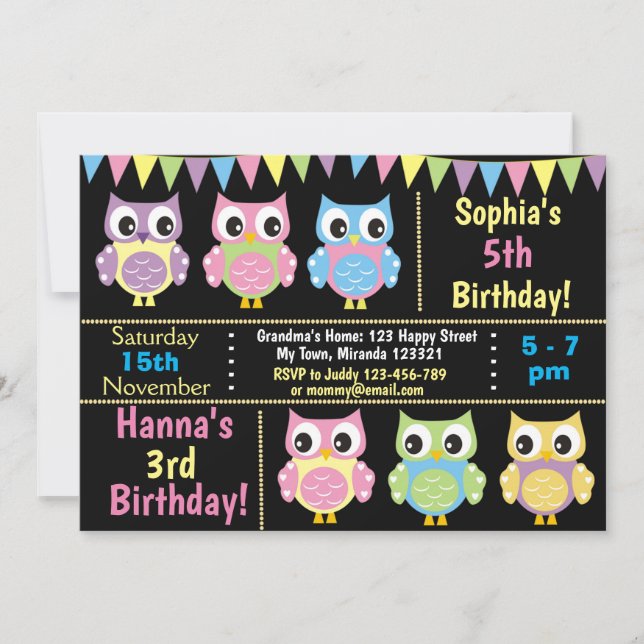 Invitation d'anniversaire de chouette mignonne (Devant)