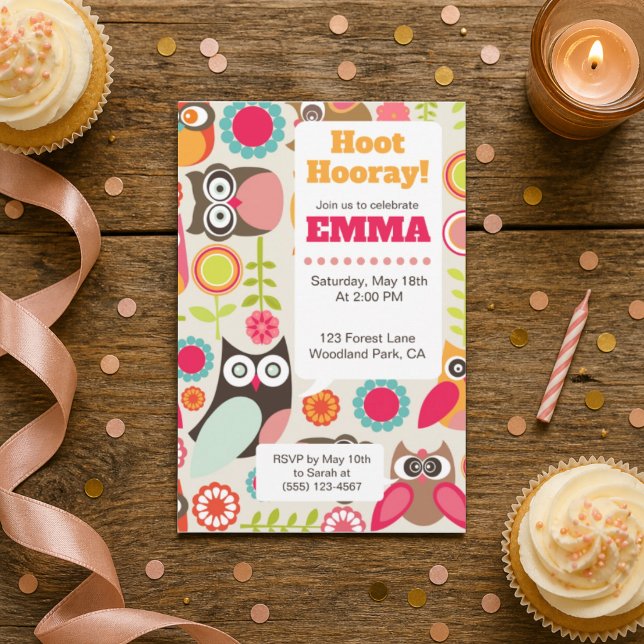 Invitation d'anniversaire de chouette mignonne Hoo (Créateur téléchargé)