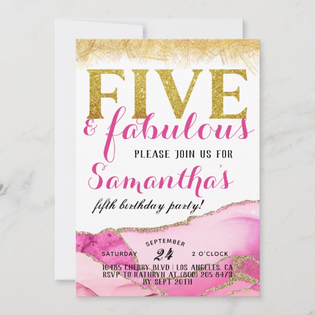 Invitation d'anniversaire de cinq filles fabuleuse (Devant)