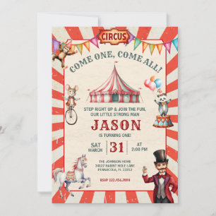 Invitation d'anniversaire de cirque carnaval rétro