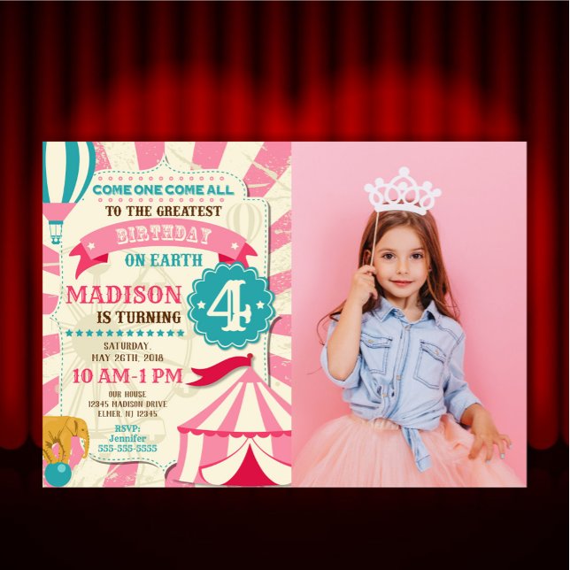 Invitation d'anniversaire de cirque Fille Invitati (Créateur téléchargé)