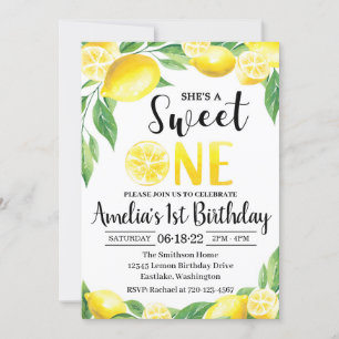 Invitation d'anniversaire de citron   Sweet One In