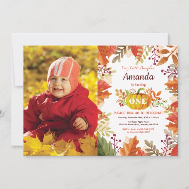 Invitation d'anniversaire de citrouille d'automne (Devant)