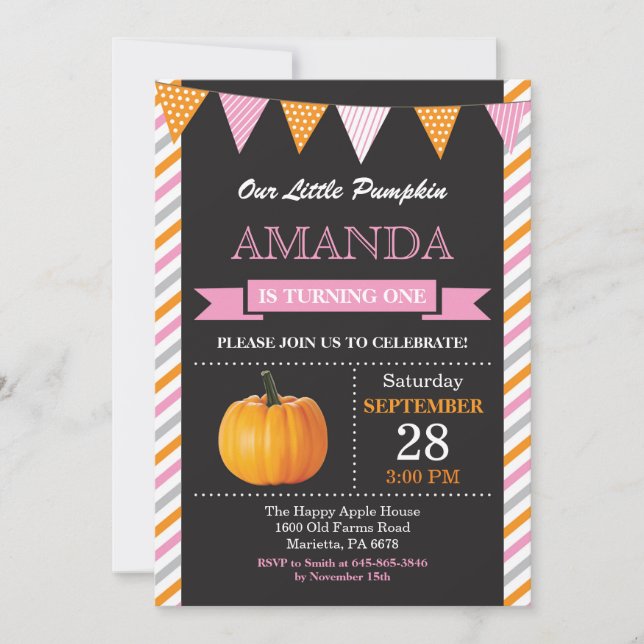 Invitation d'anniversaire de Citrouille de filles  (Devant)