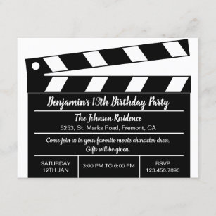 Invitations Faire Part Cartes Anniversaire De Soiree Cinema Zazzle