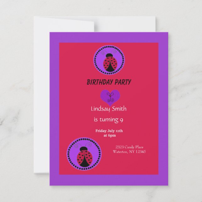 Invitation d'anniversaire de coccinelle douce (Devant)