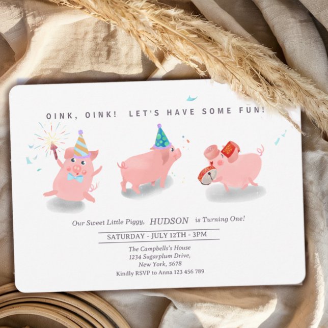 Invitation d'anniversaire de cochonnet, Ferme Ce P (Créateur téléchargé)