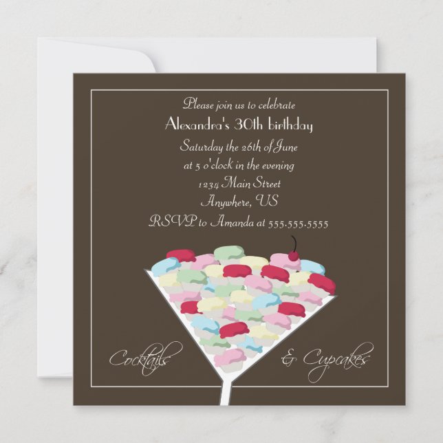 Invitation d'anniversaire de cocktails et de (Devant)