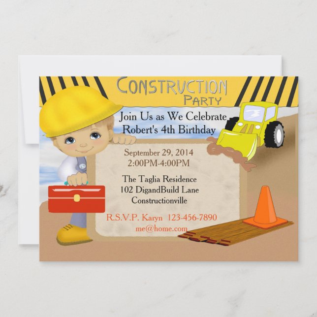 Invitation d'anniversaire de construction (Devant)