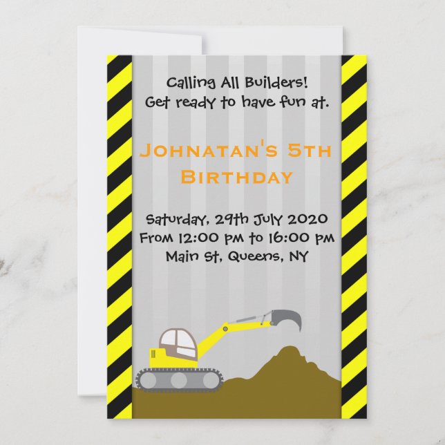 Invitation d'anniversaire de construction (Devant)