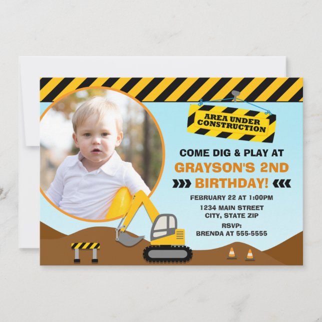 Invitation d'anniversaire de construction 5x7 Cart (Devant)
