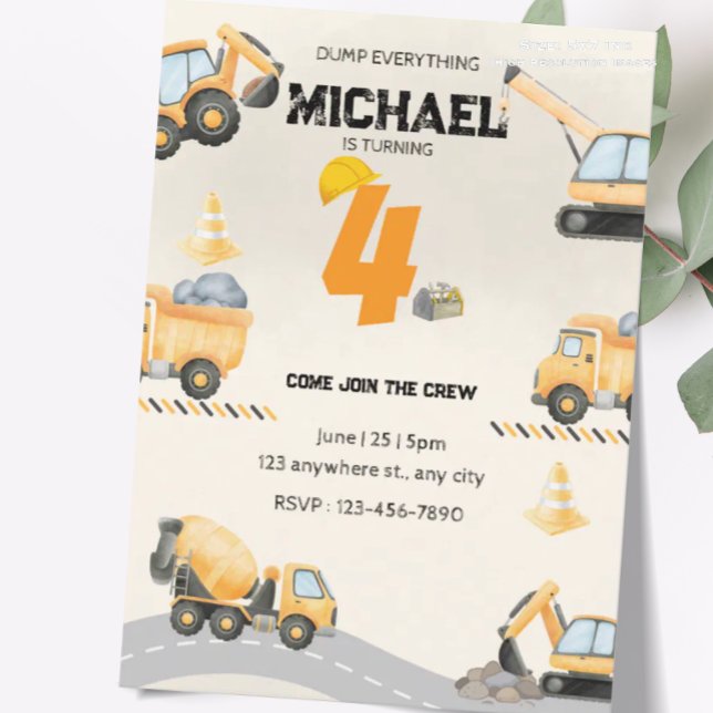 Invitation d'anniversaire de construction, camions (Créateur téléchargé)
