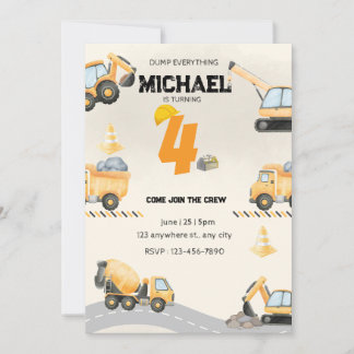 Invitation d'anniversaire de construction, camions