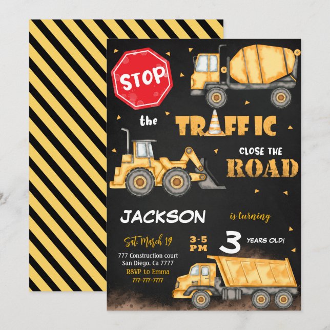 Invitation d'anniversaire de construction modifiab (Devant / Derrière)