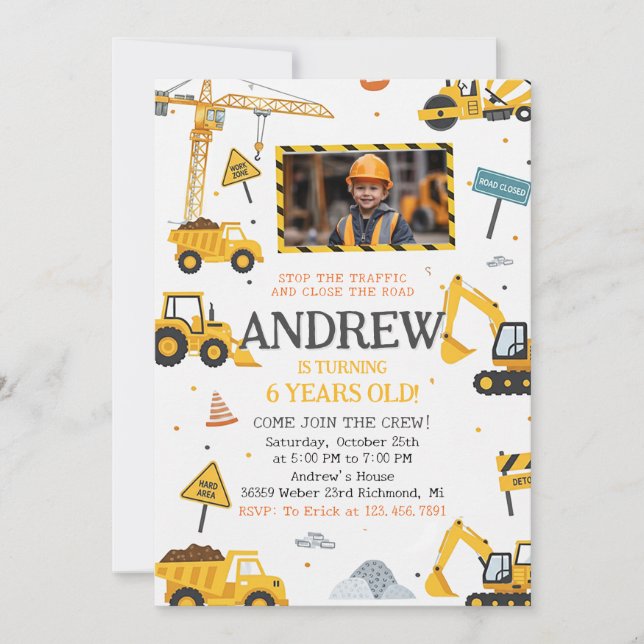Invitation d'anniversaire de construction personna (Devant)